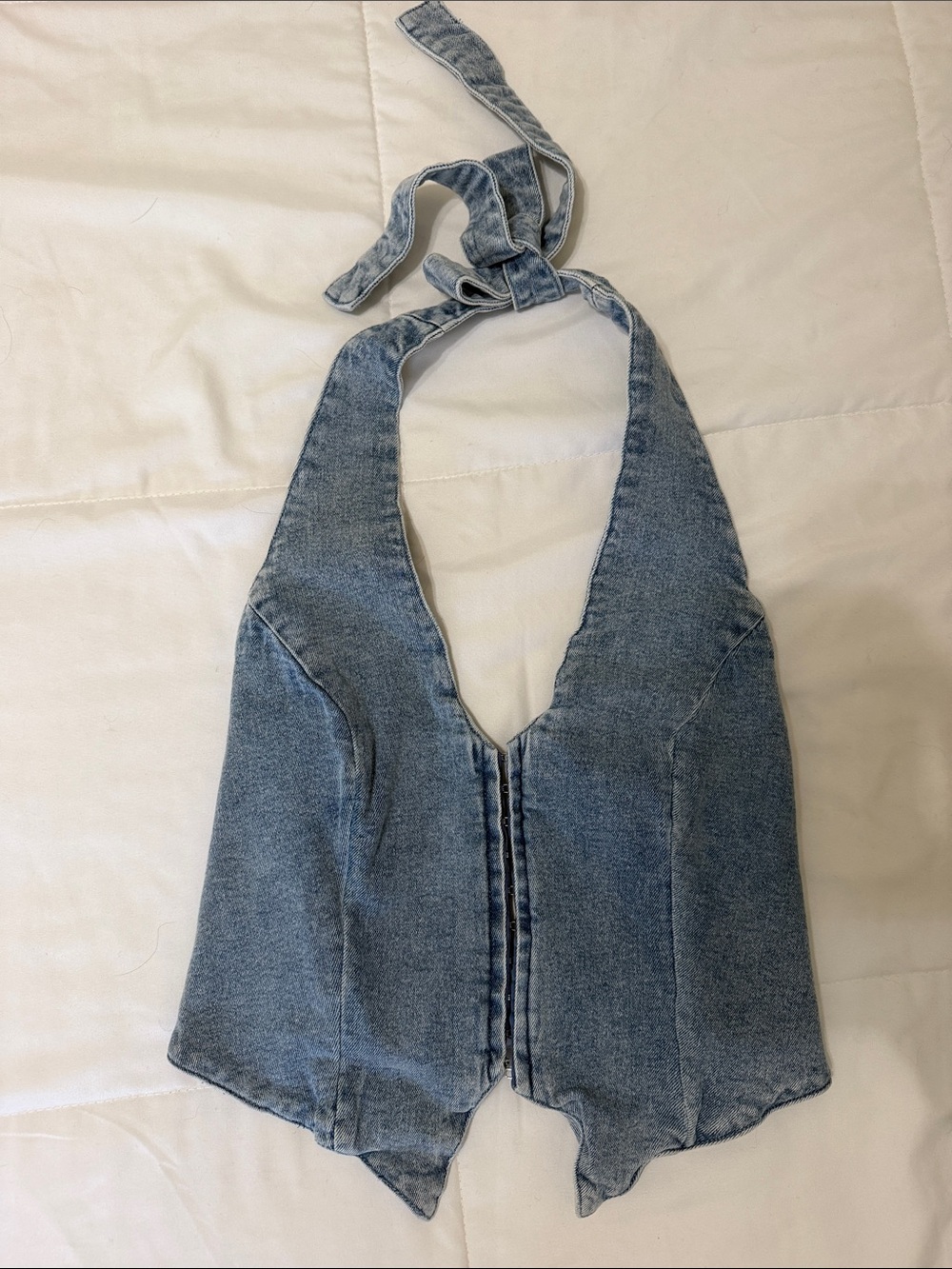 Light Wash Denim Halter Tie-Back Vest